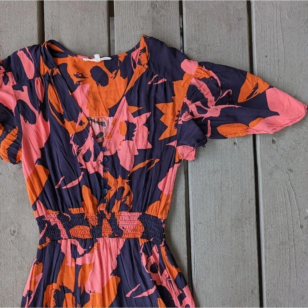Abel The Label Anthropologie Multicolor Clare Floral High Low Midi Dress Size‎ S